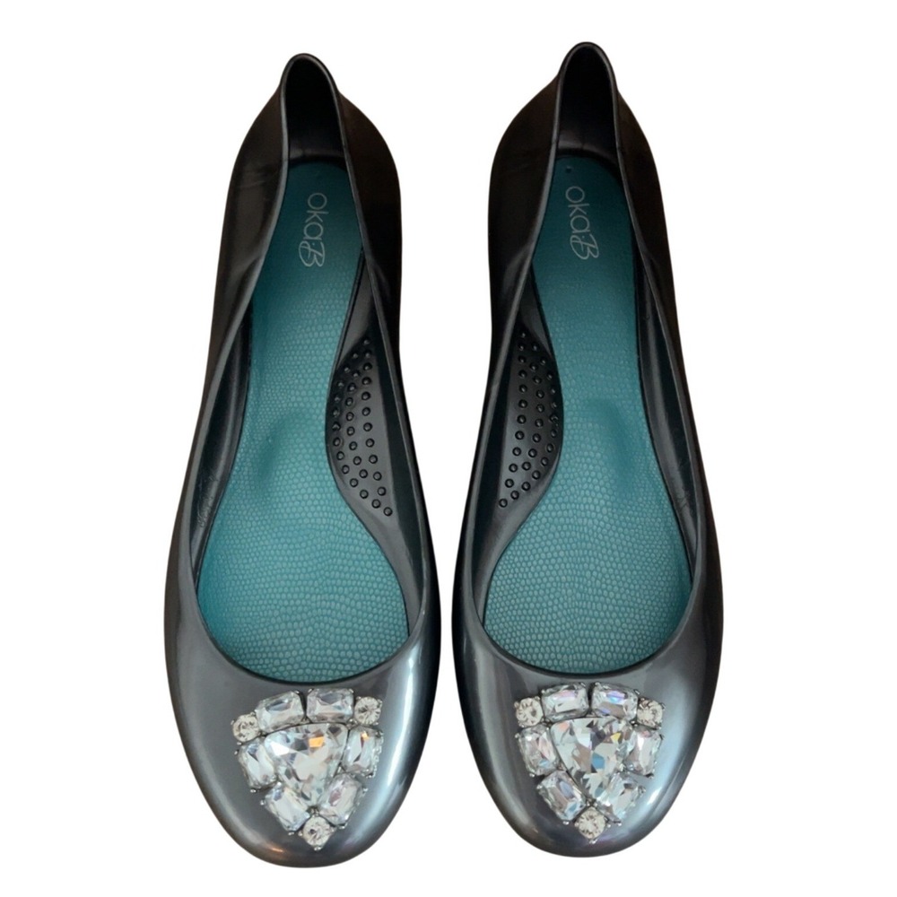 Oka-b Women's Gray Jelly Rhinestone Gem Flats SZ: 10 - NWOT